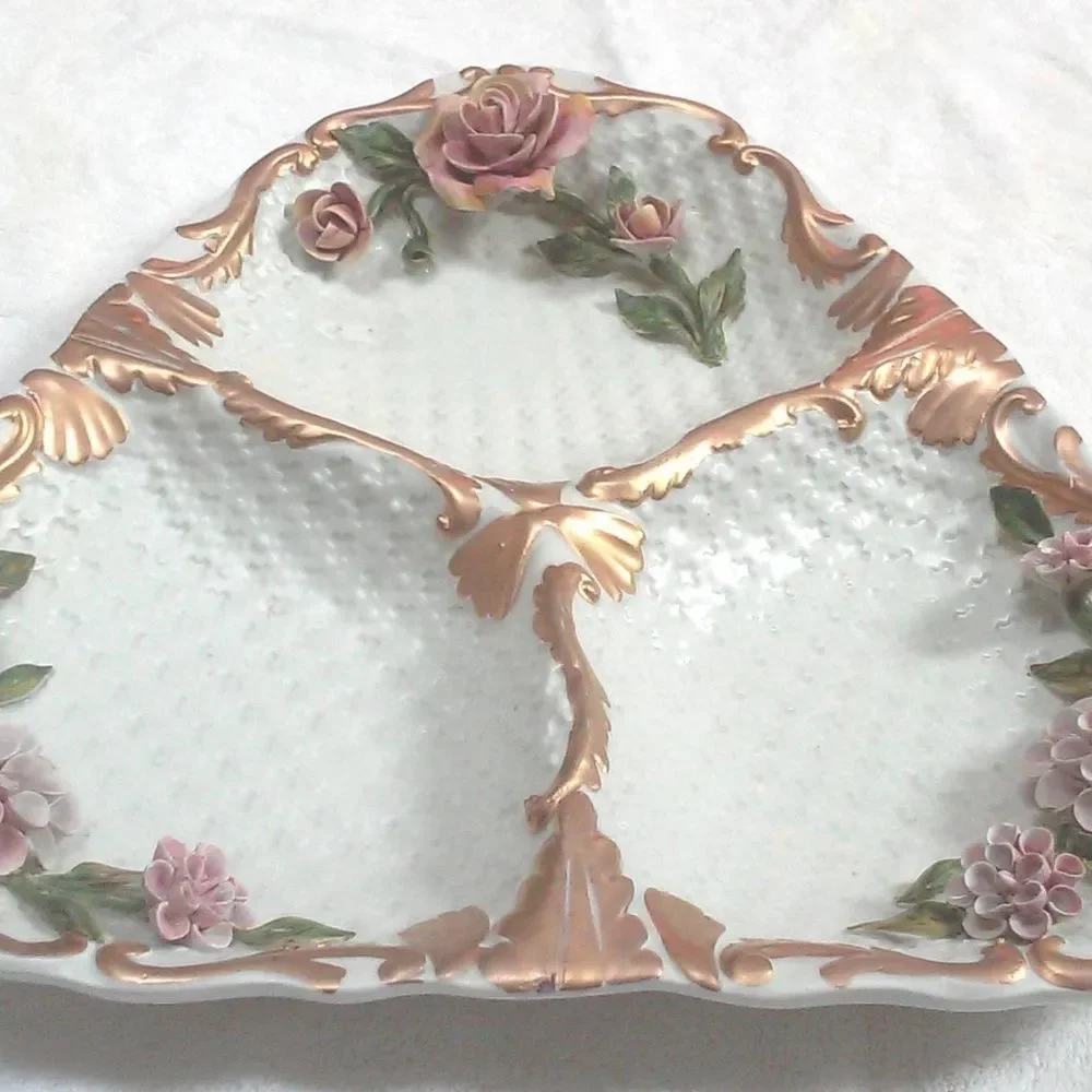 Vintage Italy Capodimonte Style Bisque Divided Tray Platter
